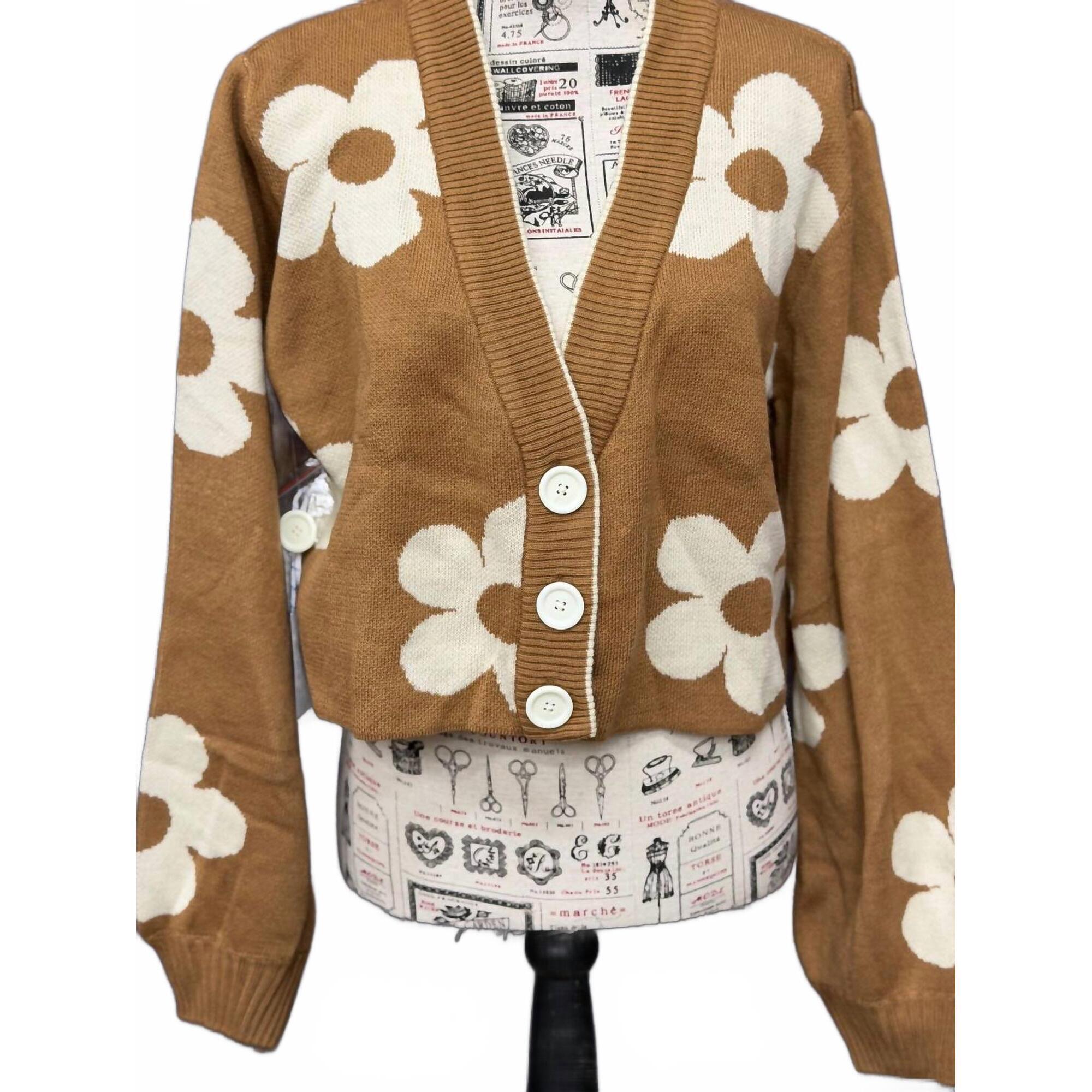 New Simply Southern Women's Flower Cropped Cardigan In Brown